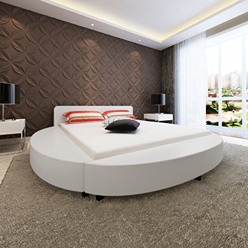 Anself Polsterbett Doppelbett Bett Ehebett Rundbett Gästebett aus Kunstleder 180x200cm ohne Matratze Weiß