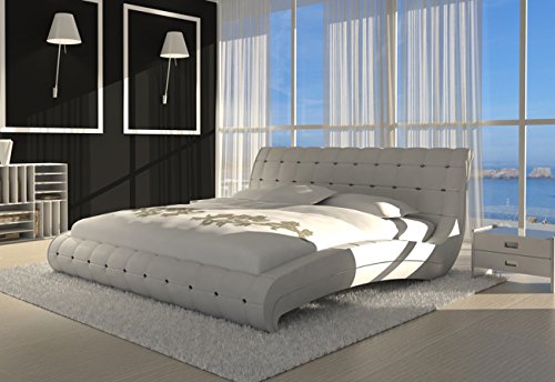 SAM® Polsterbett Bett Vederi in weiß 180 x 200 cm Kopfteil im abgesteppten modernen Design abgesteppt Ziersteine Wasserbett geeignet