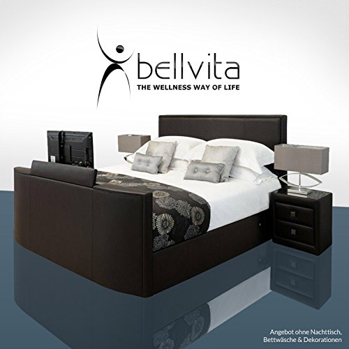 bellvita Luxus WASSERBETT mit Echtleder-Bettrahmen und versenkbarem Flat-TV inkl. Lieferung und Aufbau durch Fachpersonal, 180 x 200 cm