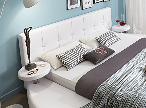 SAM® Polsterbett 160x200 cm, weiß, pflegeleichtes Rundbett mit Kunstlederbezug, abgestepptes Kopfteil, Bett mit Nachttischen [520950]