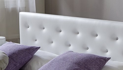 SAM® Polsterbett Adonia weiß 180 x 200 cm Kopfteil abgesteppt Ziersteine silber lackierte Metallfüße
