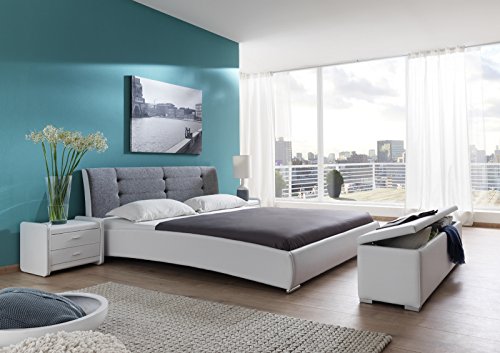 SAM® Polsterbett 90x200 cm Bastia, weiß-grau, Bett mit gepolstertem, hohen Kopfteil, Chrom-Füße, als Wasserbett verwendbar