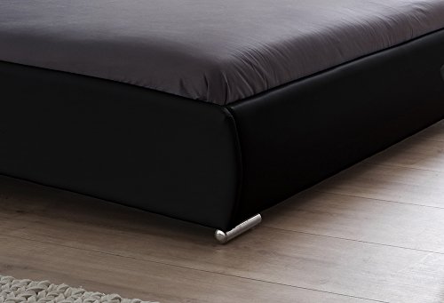 SAM® Polsterbett 90x200 cm Bastia, schwarz, pflegeleichtes Design-Bett mit Kunstlederbezug & Stoff, abgestepptes Kopfteil, Einzelbett
