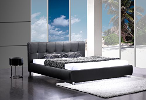 SAM® Polsterbett Zarah schwarz 180 x 200 cm, Bett mit chrom-farbenen Füßen, modernes Design, Kopfteil abgesteppt, als Wasserbett verwendbar