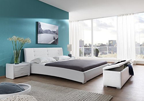 SAM® Design Polsterbett Bastia, 160 x 200 cm in weiß, Kopfteil im modernen abgesteppten Design, Bett mit Chromfüßen, auch als Wasserbett verwendbar