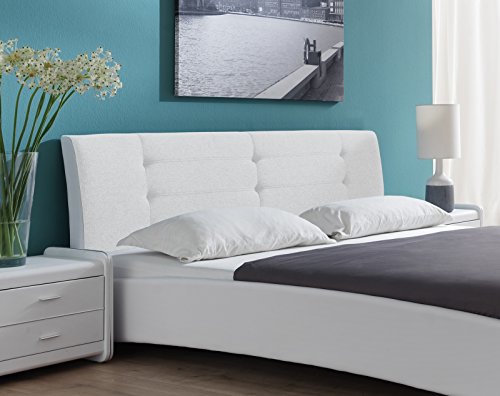 SAM® Polsterbett 90x200 cm Bastia, weiß, pflegeleichtes Design-Bett mit Kunstlederbezug & Stoff, abgestepptes Kopfteil, Einzelbett