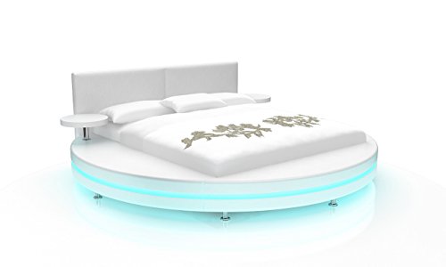 SAM® Polsterbett 180x200 cm Glasgow, weiß, Rundbett mit gepolstertem Kopfteil, Bett mit Nachttischen und LED-Beleuchtung