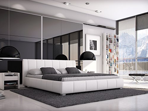 SAM® Polsterbett 180x200 cm Leon, weiß, Bett mit gepolstertem, hohen Kopfteil, modernes Design