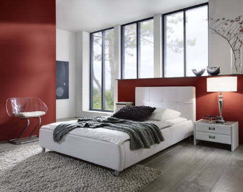 SAM® Polsterbett 90x200 cm Zarah, weiß, pflegeleichtes Design-Bett mit Kunstlederbezug, abgestepptes Kopfteil
