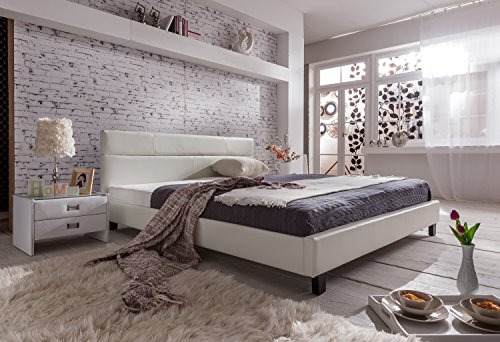SAM® Polsterbett 180x200 cm Pellisima, weiß, Kopfteil im abgesteppten Design, Bett mit schwarzen Füßen