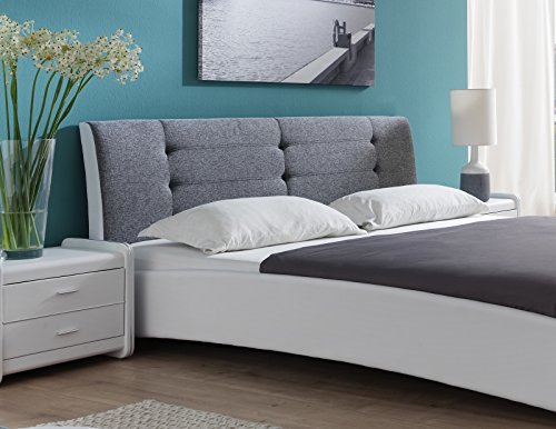 SAM® Polsterbett 180x200 cm Bastia, weiß-grau, pflegeleichtes Design-Bett mit Kunstlederbezug & Stoff, abgestepptes Kopfteil