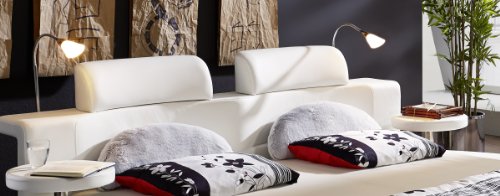 SAM® Rundbett, Polsterbett in weiß, Bett mit gepolstertem Kopfteil und Beleuchtung, zwei integrierte Nachttischablagen, Bettgestell auch als Wasserbett verwendbar, 200 x 200 cm [521478]