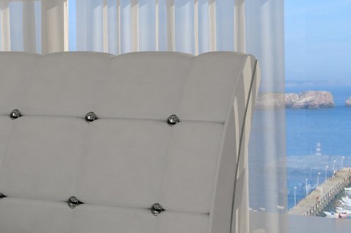 SAM® Polsterbett Bett Vederi in weiß 180 x 200 cm Kopfteil im abgesteppten modernen Design abgesteppt Ziersteine Wasserbett geeignet