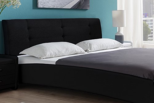 SAM® Polsterbett 90x200 cm Bastia, schwarz, pflegeleichtes Design-Bett mit Kunstlederbezug & Stoff, abgestepptes Kopfteil, Einzelbett