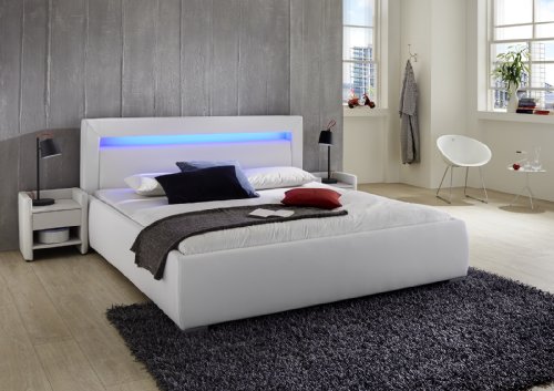 SAM® Polsterbett Lumina in weiß 160 x 200 cm Kopfteil mit Beleuchtung Chrom farbene Füße modernes Design