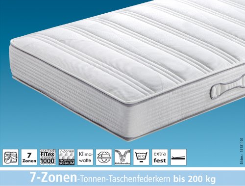 Hukla 7-Zonen-Tonnen-Taschenfederkern-Matratze Dura Ta, bis 200 kg belastbar, 120x200 cm