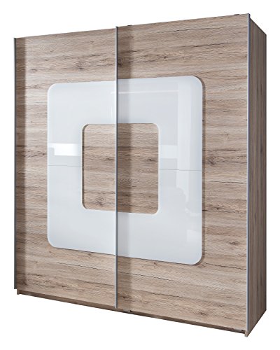 Wimex Kleiderschrank/Schwebetürenschrank Curve, (B/H/T) 180 x 198 x 64 cm, San Remo-Eiche/Absetzung Glas Weiß