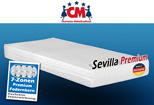 Sevilla Premium 7 Zonen Tonnentaschenfederkern-Matratze in den Härtegraden H2 und H3. Höchste Qualität aus der Matratzenmanufaktur. Made in Germany. (Härtegrad H3, 180x200 cm)