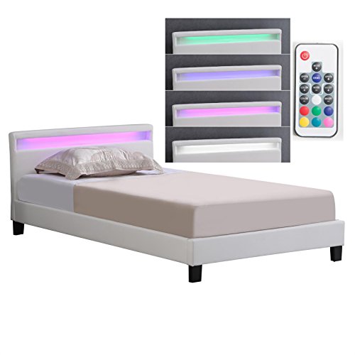 CARO-Möbel Polsterbett Einzelbett Kunstlederbett MIRASOL, in weiß, mit LED Beleuchtung, 120 x 200 cm, Inklusive Rollrost