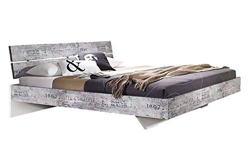 Rauch A0336.70P8 Bett Doppelbett Bett 180 x 200 cm Sumatra-Extra / B 187 H 83 T 215 cm / Korpus/Fronten: Vintage-Optik-Grau, Absetzungen: Weiss