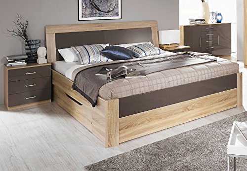Rauch Bett mit 2 Schubkästen Eiche Sonoma/Hochglanz lavagrau 140 x 200 cm
