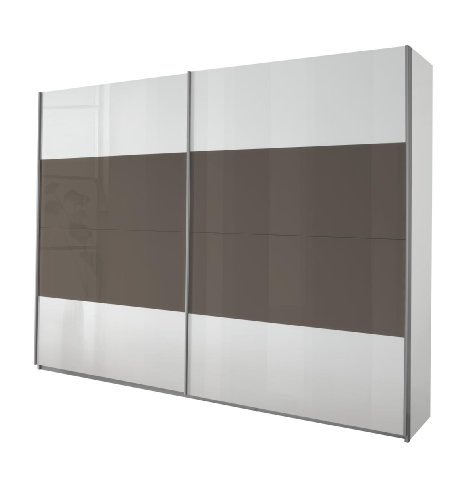 Rauch Schwebetürenschrank Quadra, 2-türig, 210 x 62 cm, Korpus, Front alpinweiß, Absetzungen Hochglanz lavagrau