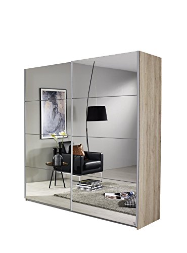 Rauch Schwebetürenschrank mit Spiegelfront 2-türig, Korpus Eiche San Remo, BxHxT 136x197x61 cm
