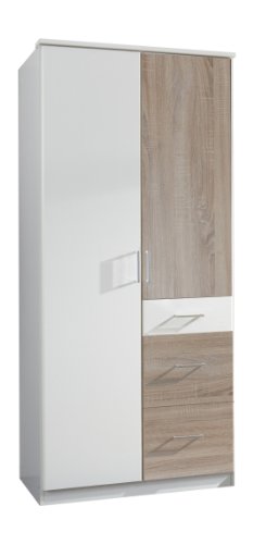 Wimex Kleiderschrank/Drehtürenschrank Click, 2 Türen, 2 große, 1 kleine Schublade, (B/H/T) 90 x 199 x 58 cm, Weiß/Absetzung Eiche Sägerau