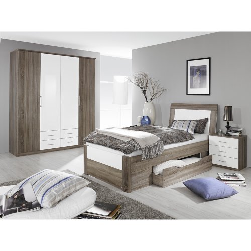 Rauch Schlafzimmer Arona 3-tlg, Eiche Havanna Nb. mit Absetzung in Hochlanz weiß