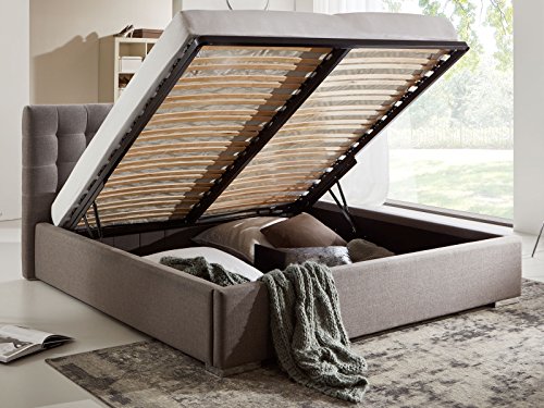 Bett mit Bettkasten Grau Polsterbett Lattenrost Doppelbett Jimmy 140 160 180x200