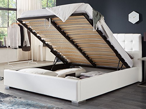 Bett mit Bettkasten Weiß Weiss Polsterbett Lattenrost Doppelbett Jimmy 140 160 180x200cm