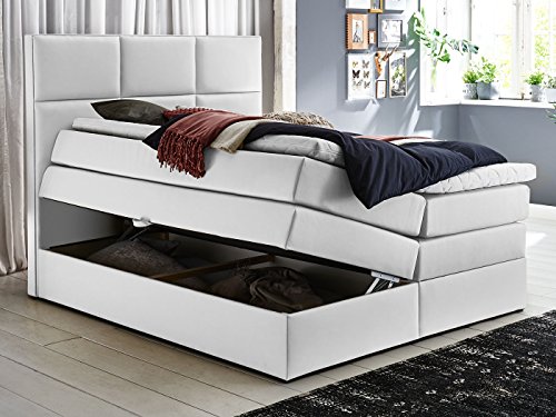 Boxspringbett York Mit Bettkasten Stauraum Weiß Kunsleder Kaltschaum Topper H3 Taschenfederkern