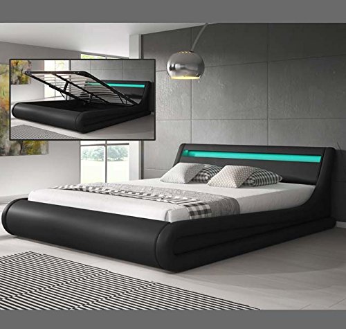 Muebles Bonitos – Luxus Designer LED-Polsterbett mit Bettkasten Schwarz 160x200