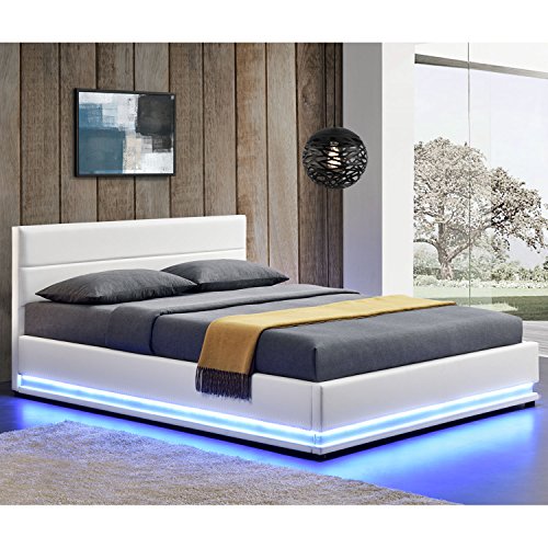 ArtLife Polsterbett Toulouse 180 x 200 cm mit Rundum LED und Bettkasten - weiß