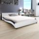 Festnight Bett Kunstlederbett Holzbett Bettrahmen Doppelbett Gästebett Schlafzimmerbett mit 140x200cm Memory-Matratze Schwarz/Weiß