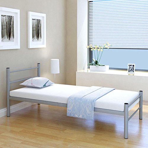 Festnight Einzelbett Bettgestell Metallbett Bett aus Metall Ohne Matratze 90x200 cm Grau
