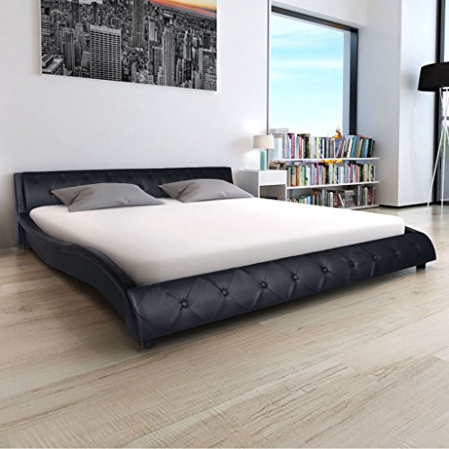 Festnight Polsterbett Bett Doppelbett Ehebett aus Kunstleder ohne Matratze 180 x 200 cm Schwarz