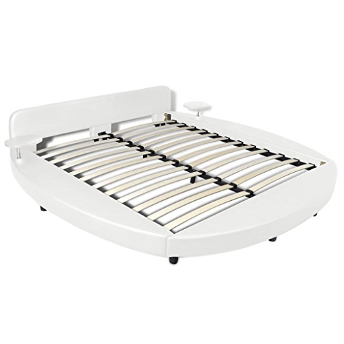 Festnight Polsterbett Bett Doppelbett Ehebett aus Kunstleder ohne Matratze 180x200cm Rund Weiß