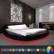 Festnight Polsterbett Bett Doppelbett Ehebett mit LED und Matratze 180x200 cm Rund Kunstleder Schwarz