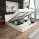 Festnight Polsterbett Doppelbett Bett Ehebett aus Kunstleder mit Bettkasten 140x200cm ohne Matratze Weiß