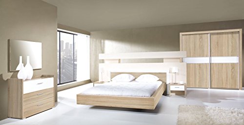 Schlafzimmer Komplett - Set A "Balen", 6-teilig, Eiche Sonoma / Weiß glänzend