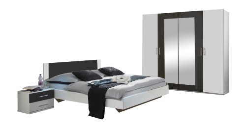 Wimex Schlafzimmer Set Nora, bestehend aus Bett, Nachschrank-Set und Kleiderschrank, Liegefläche 160 x 200 cm, Weiß/ Absetzung Anthrazit