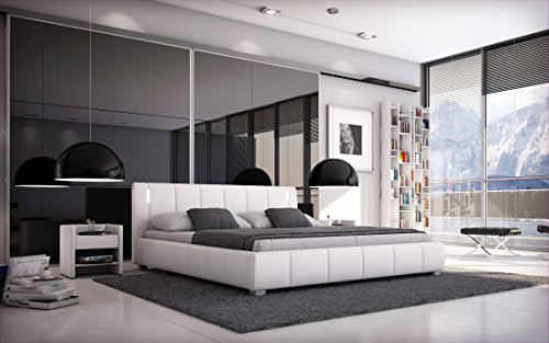 SAM® Polsterbett 140x200 cm Leon, weiß, LED-Beleuchtung, Bett mit gepolstertem, hohen Kopfteil, modernes Design