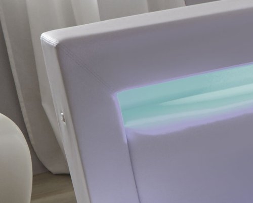 SAM® Rundbett Tangram in uni weiß 140 x 200 cm, inklusiv 2 Nachttischablagen, Kopfteil mit Beleuchtung, modernes Design