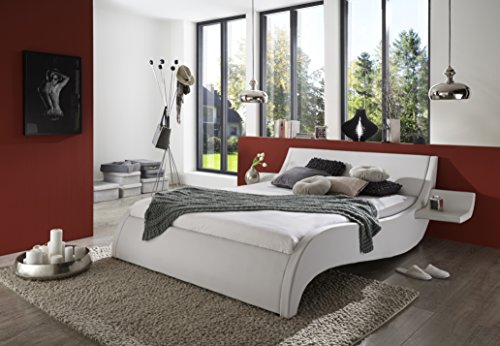 SAM Polsterbett 180x200 cm Macao, Bett aus Kunstleder, weiß, geschwungenes Kopf- und Seitenteil, inkl. zwei Nachttischablagen