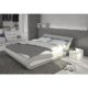 Polster-Bett 180x200 cm grau aus Kunstleder mit blauer LED-Beleuchtung | Bellugia | Das Kunst-Leder-Bett ist ein edles Designer-Bett | Doppel-Bett 180 cm x 200 cm mit Lattenrost in Leder-Optik