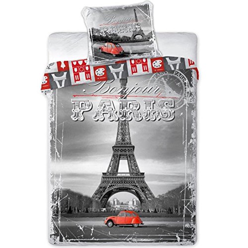 Bettwäsche Paris, Eiffelturm Wendebettwäsche 100 % Baumwolle, Größe: 140 x 200 cm, 70 x 90 cm