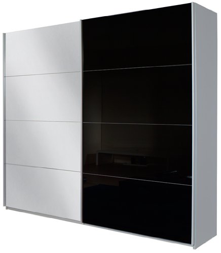 Rauch Schwebetürenschrank mit Spiegel 2-türig , Glaspaneele Schwarz, Korpus Grau Metallic Nachbildung, BxHxT 181x210x62 cm