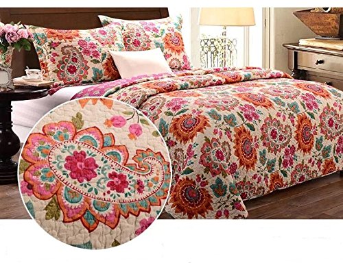 Unimall 3 tlg. Premium Tagesdecke Baumwolle 230 x250 cm Bettüberwurf Doppelbett Sofa Überwurf mit Schick Paisley Sonnenblume Muster