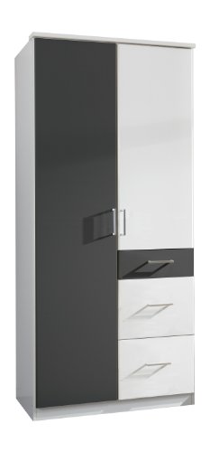 Wimex Kleiderschrank/ Drehtürenschrank Click, 2 Türen, 2 große, 1 kleine Schublade, (B/H/T) 90 x 199 x 58 cm, Weiß/ Absetzung Anthrazit
